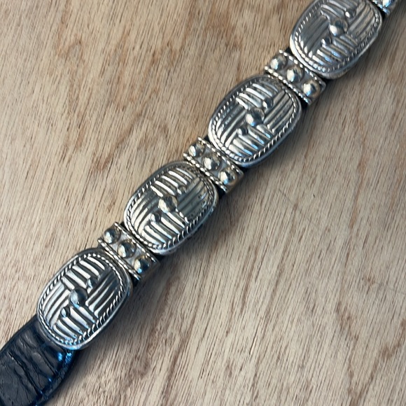 Vintage Brighton Leather Metal Belt 1995 Medium Heavy Weight Tarnished Weathered - Picture 7 of 16